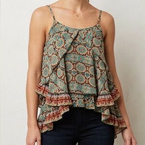 PATRONS  OF PEACE Teal Multi Medallion Spaghetti Strap Camisole. Size S